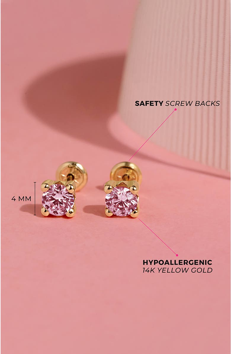 In Season Jewelry 14k 4 Prong Cubic Zirconia Solitaire Earrings, Alternate, color, Pink