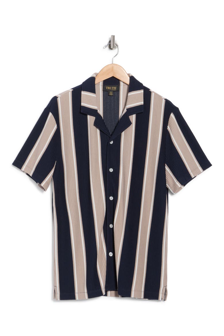 Textured Stripe Camp Shirt, Alternate, color, NAVY/ TAUPE/ WHITE