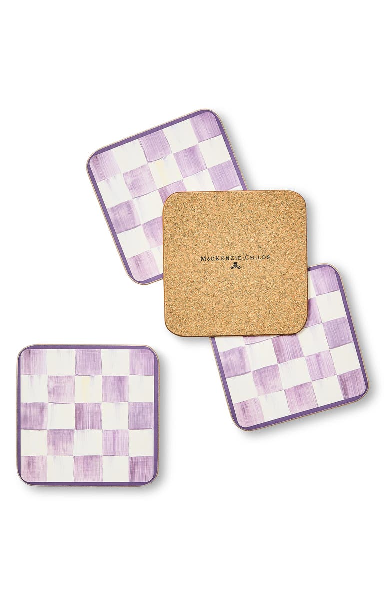 MACKENZIE CHILDS Set of 4 Violet Check Cork Back Coasters, Alternate, color, Violet