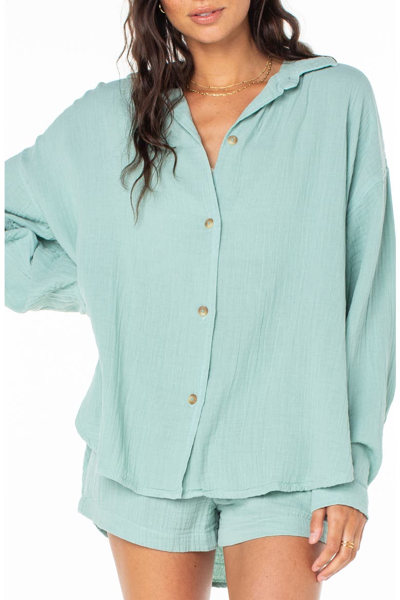 Morning Time Cotton Gauze Button-Up Shirt, Main, color, AQUIFER SOLID