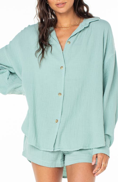 Roxy Morning Time Cotton Gauze Button-up Shirt In Aquifer Solid