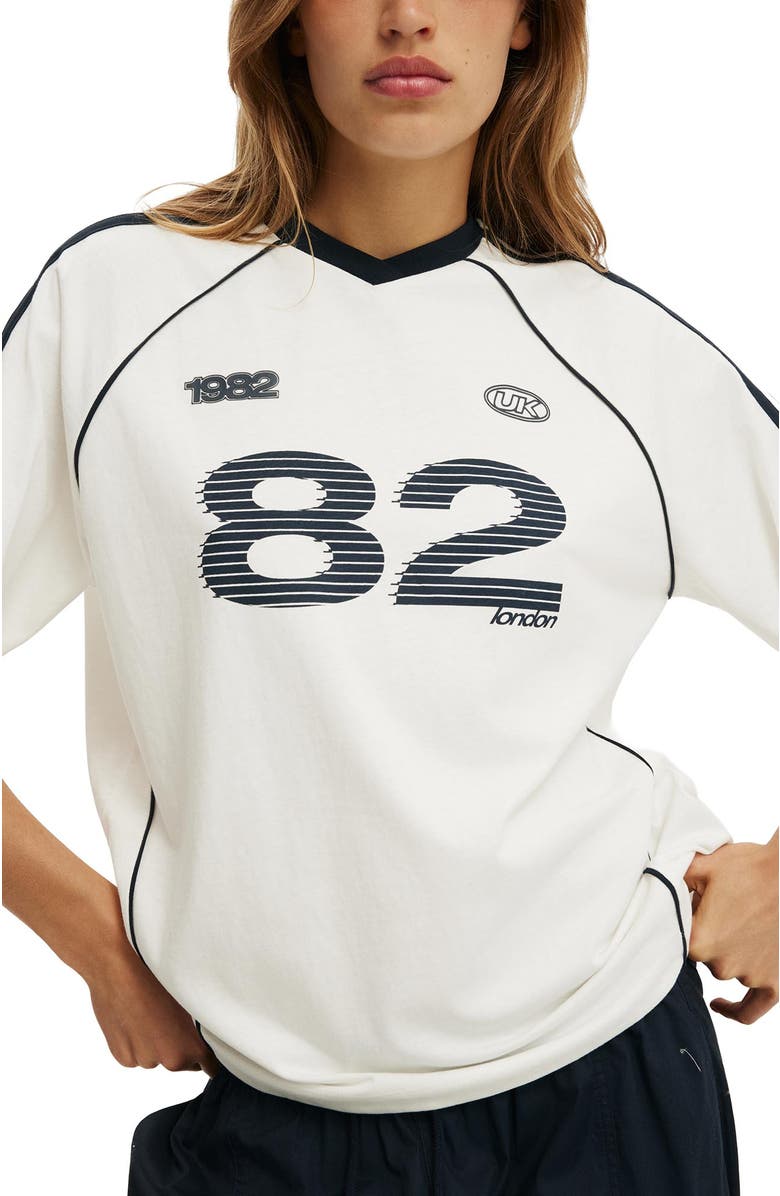 Cotton On Women's Vneck Oversized Raglan Graphic Tee, Alternate, color, London 82  Vintage White