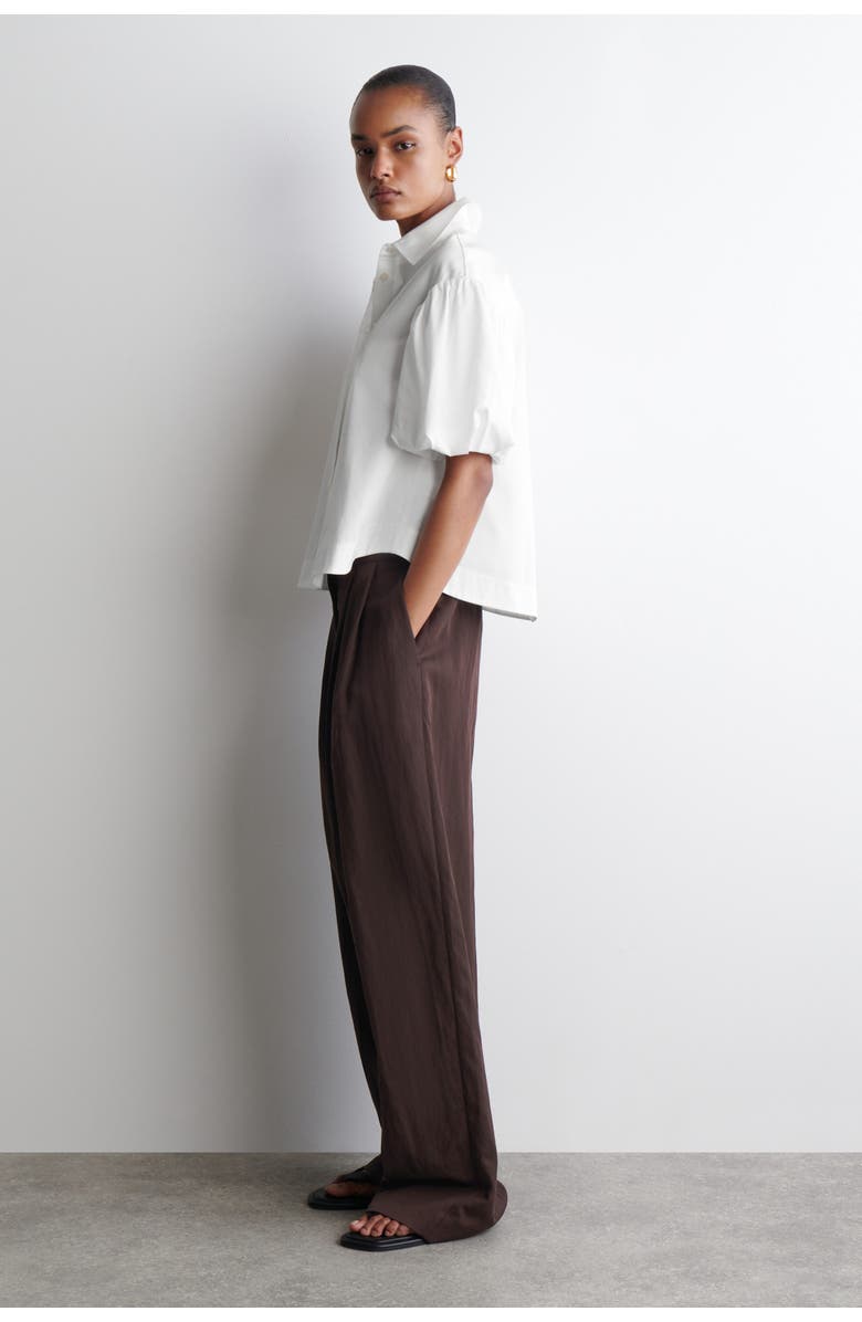 COS Puff-Sleeve Cotton Shirt, Alternate, color, White