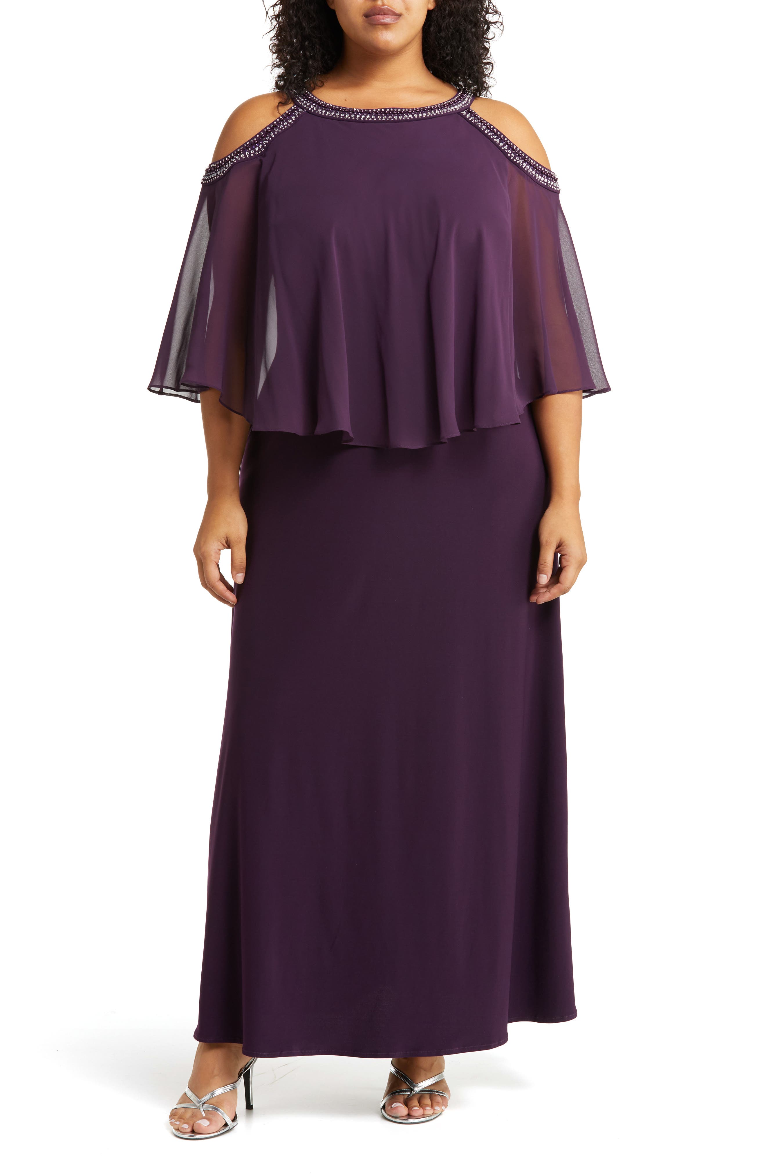 Alex Evenings Embellished Cold Shoulder Popover Gown (Women) | Nordstrom