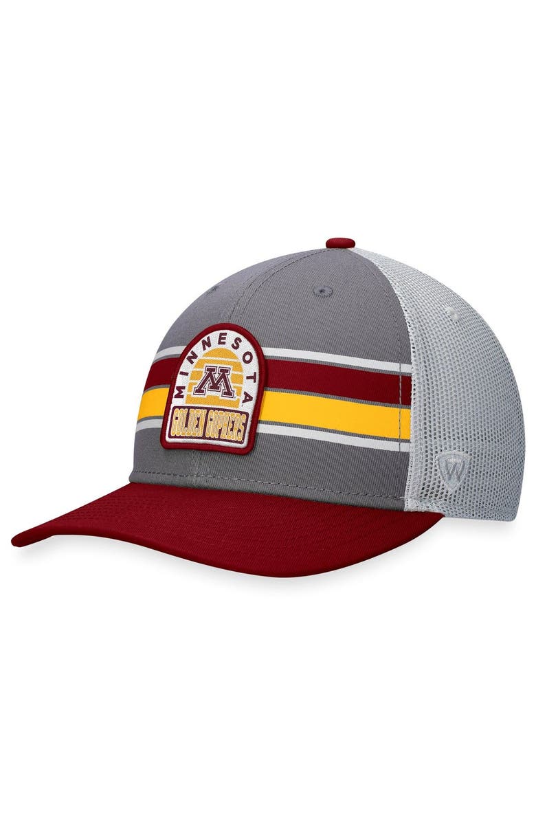 TOP OF THE WORLD Men's Top of the World Gray/Maroon Minnesota Golden Gophers Aurora Trucker Adjustable Hat, Main, color, 