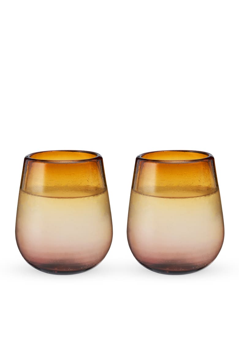 Segunda Vida El Ocaso Recycled Stemless Wine Glasses Set of 2, Main, color, Brown