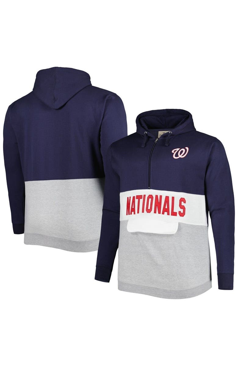 PROFILE Men's Navy/White Washington Nationals Big & Tall Fleece Half-Zip Hoodie, Main, color, Navy