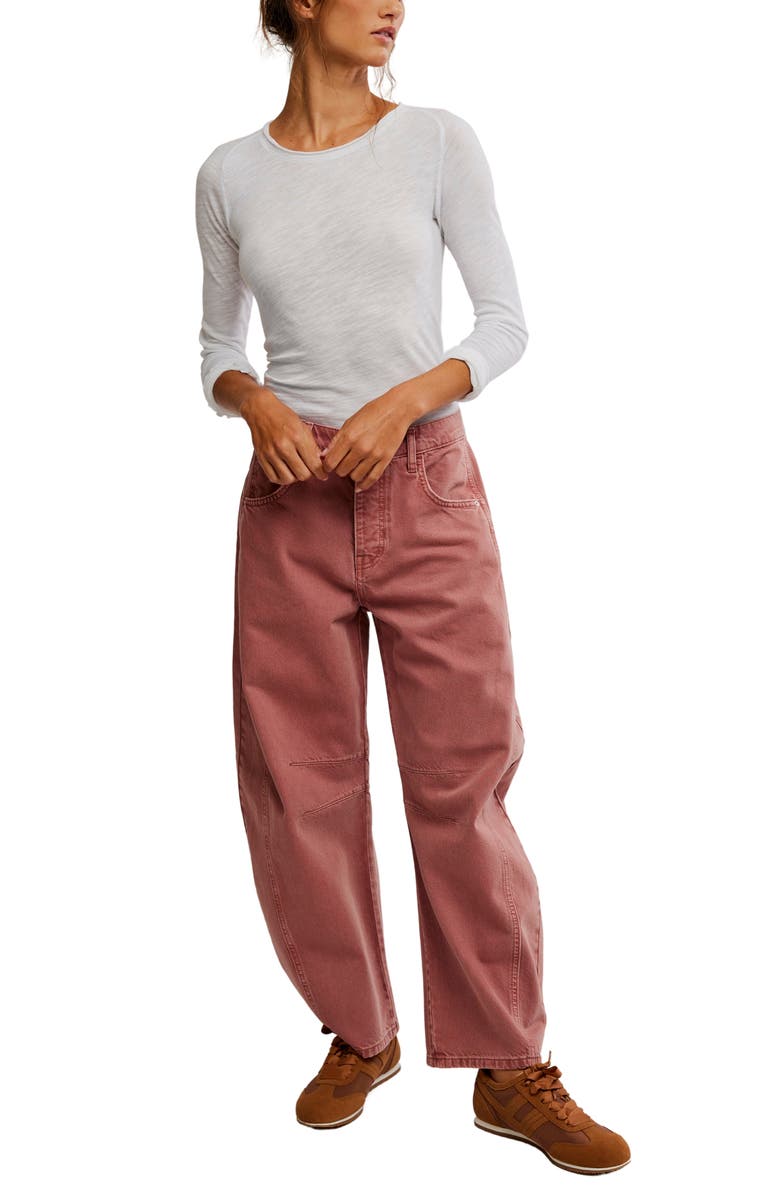 Free People Good Luck Mid Rise Barrel Leg Jeans, Alternate, color, Sunsetter