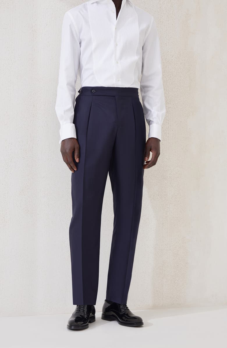 Brunello Cucinelli Tuxedo trousers with pleats, Alternate, color, Navy Blue