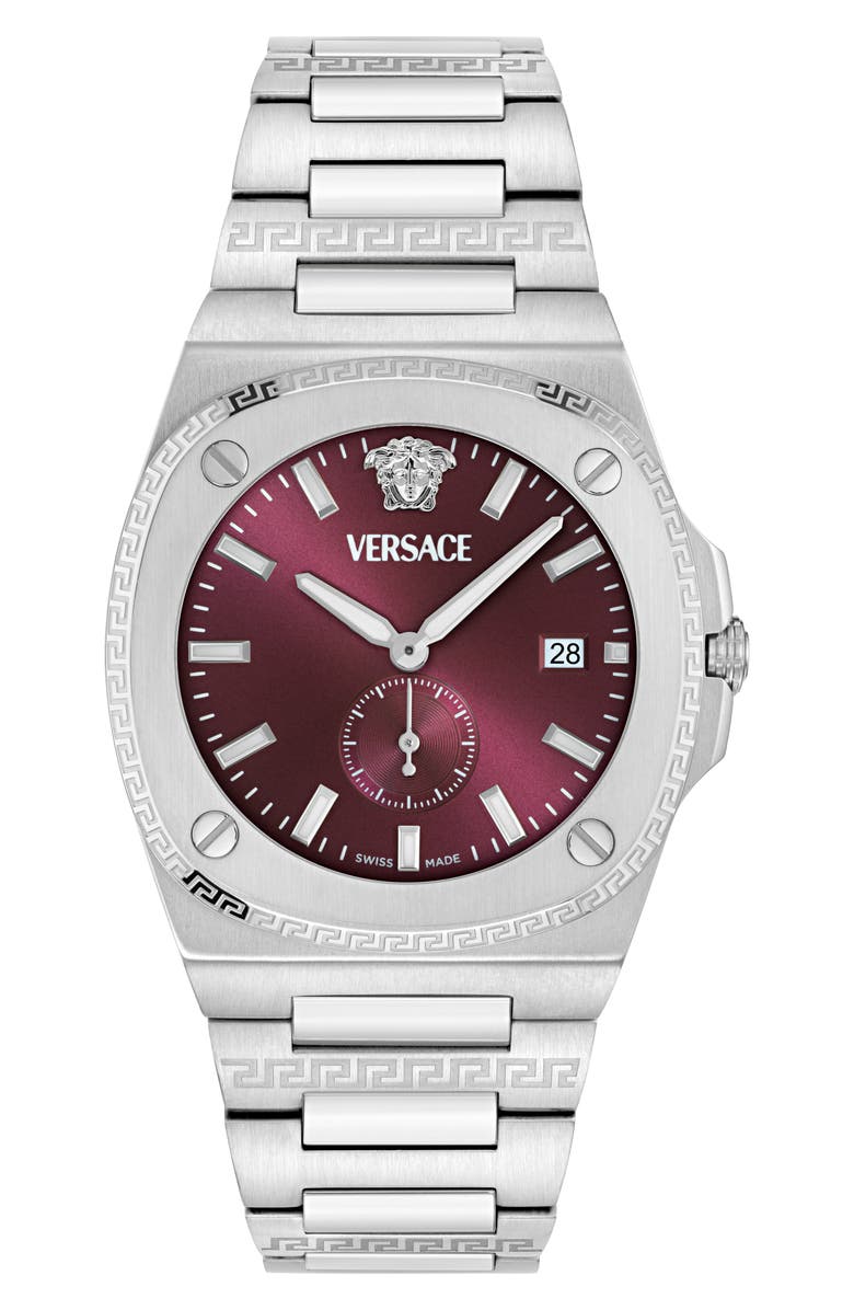 Versace Tolomeo Bracelet Watch, 40mm, Main, color, Stainless Steel/ Burgundy