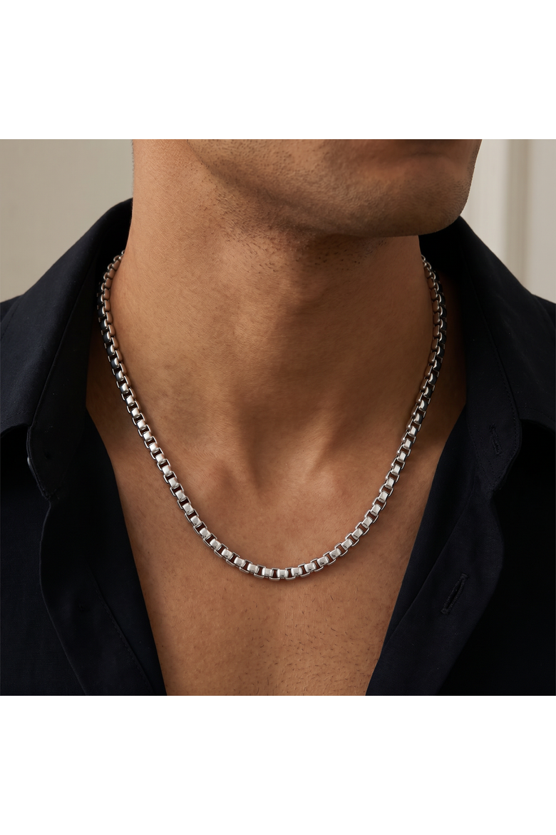 Men's Polished Steel Clasp 7.5mm Tight Cubic Link  24" Chain, Alternate, color, Stainless Steel