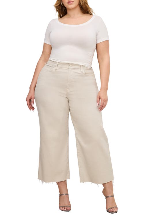 Good American Good Waist Raw Hem High Waist Crop Palazzo Jeans In Bone001