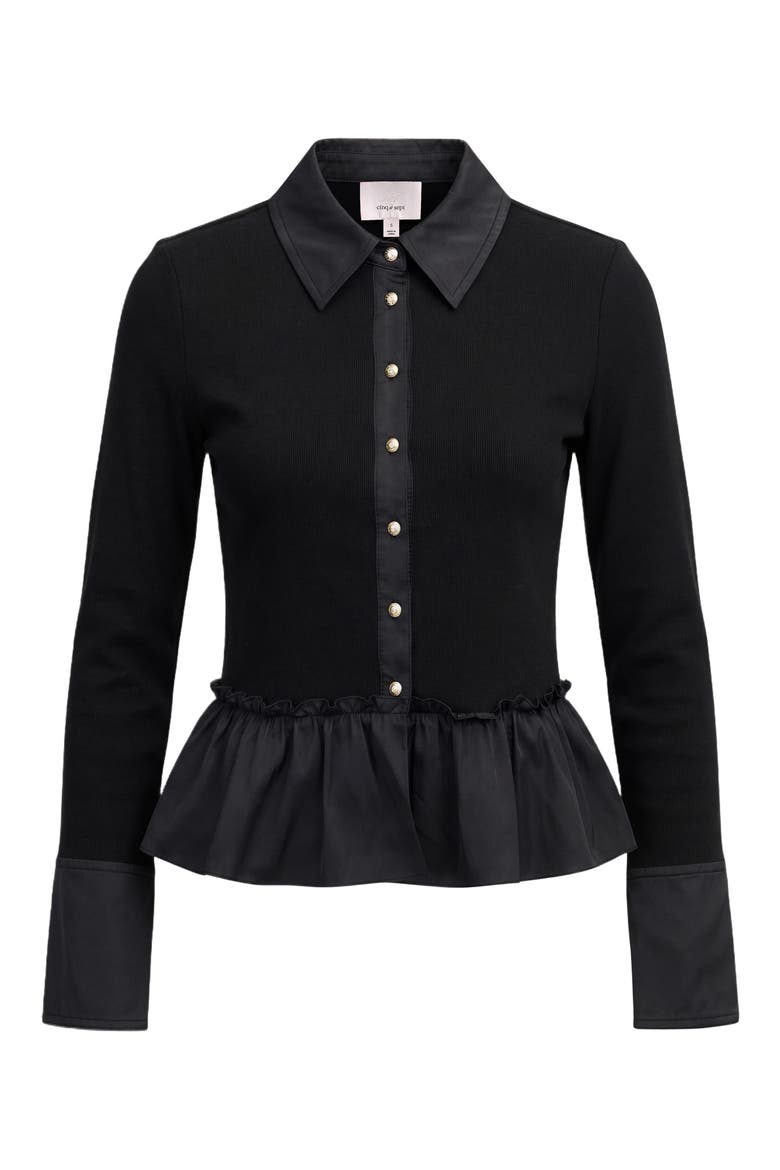 Salem Mixed Media Cotton Blend Peplum Top, Alternate, color, BLACK/ BLACK