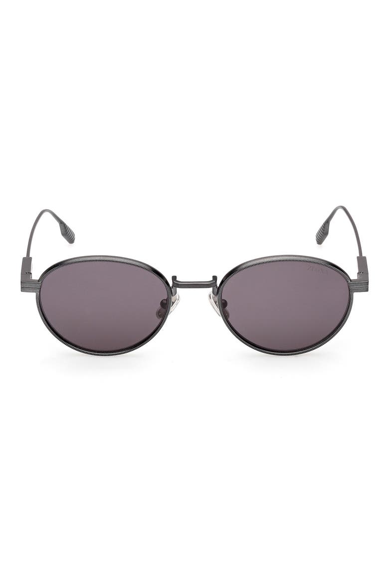 52mm Oval Sunglasses, Main, color, GUNMETAL/ PALLADIUM TRIM/ GREY