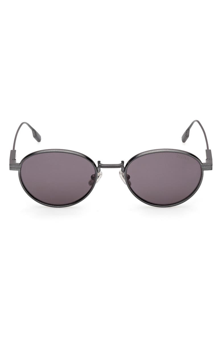 ZEGNA 52mm Oval Sunglasses, Main, color, Gunmetal/ Palladium Trim/ Grey