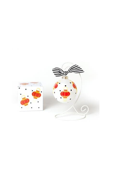 Chinese Lanterns Glass Ornament with White Stand