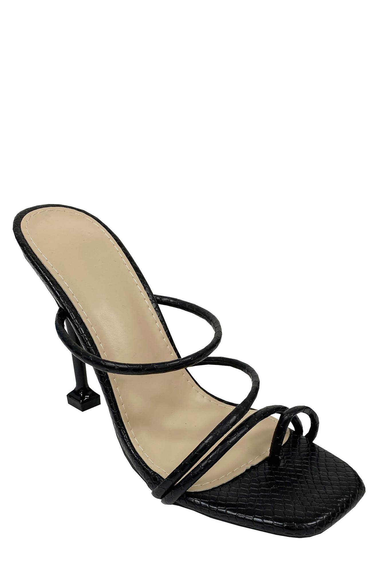 MIQUE Rachel Snakeskin Embossed Strappy Mule Sandal, Main, color, 