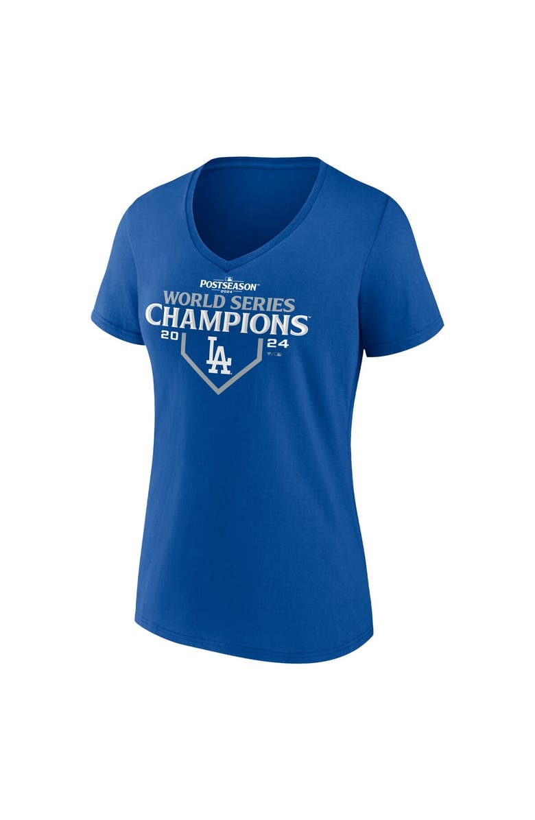 FANATICS Women's Fanatics Royal Los Angeles Dodgers 2024 World Series Champions Official Logo V-Neck T-Shirt, Alternate, color,