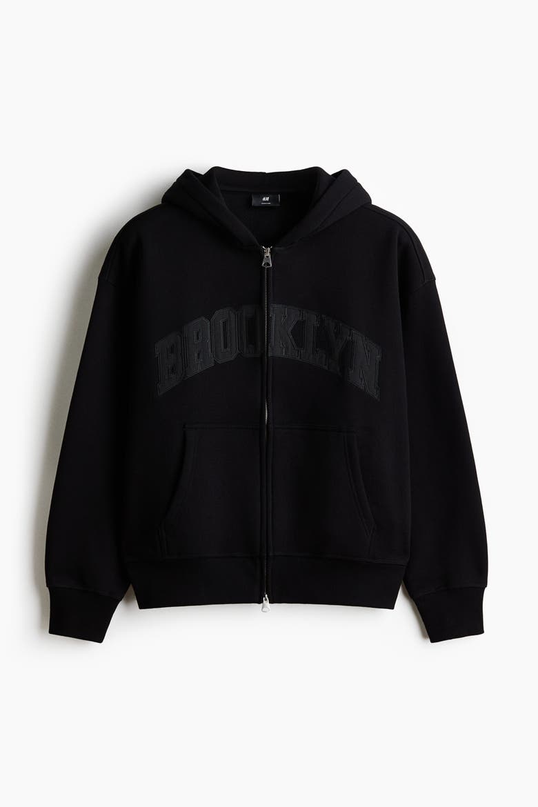 Oversized Printed Hooded Jacket, Alternate, color, Black/Brooklyn