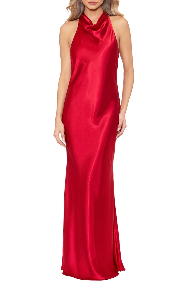 Halter Charmeuse Gown, Main, color, RED