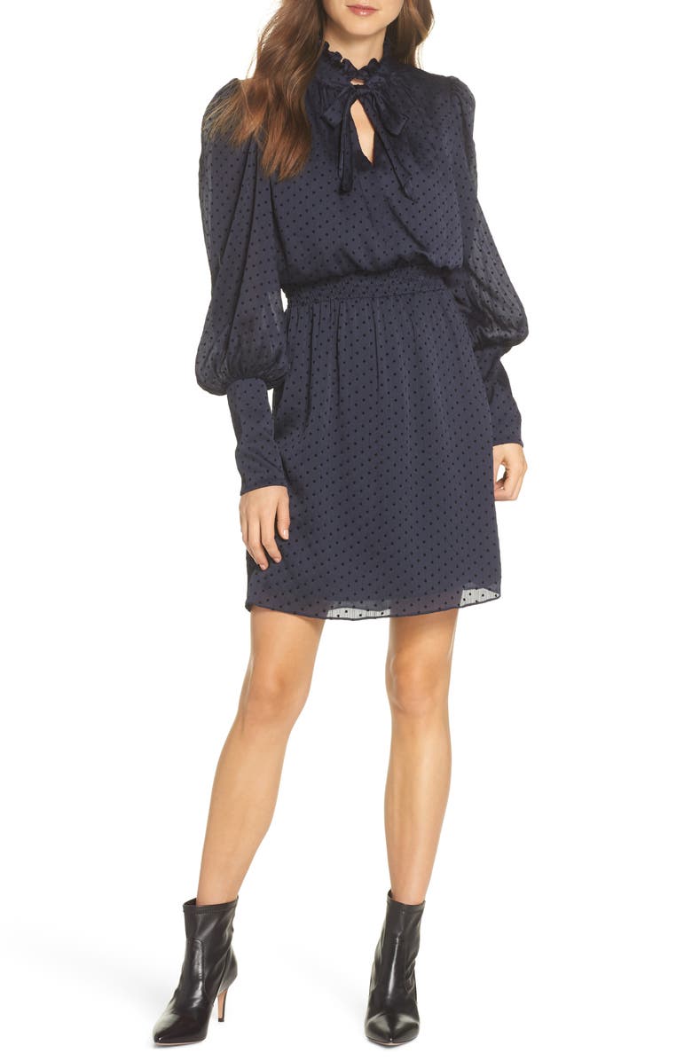 Julia Jordan Tie Neck Dot Chiffon Dress, Main, color, 