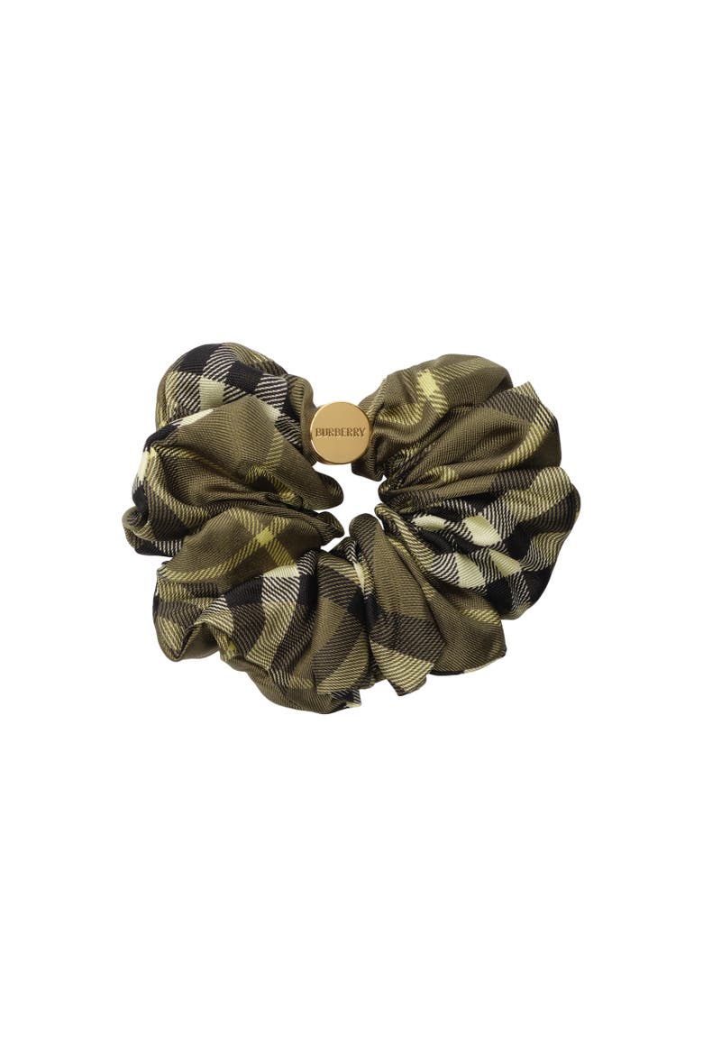 Check Silk Scrunchie, Alternate, color, Pea green