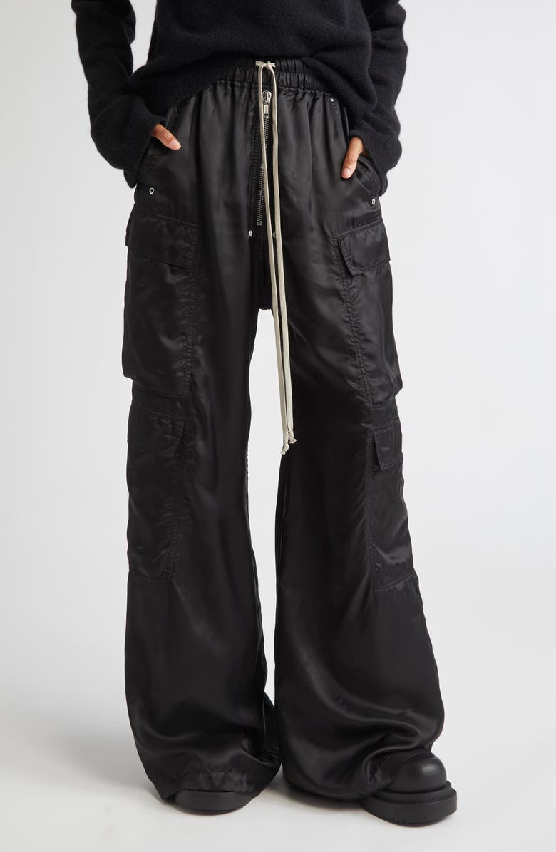 Rick Owens Cargobelas Satin Cargo Pants, Main, color, Black