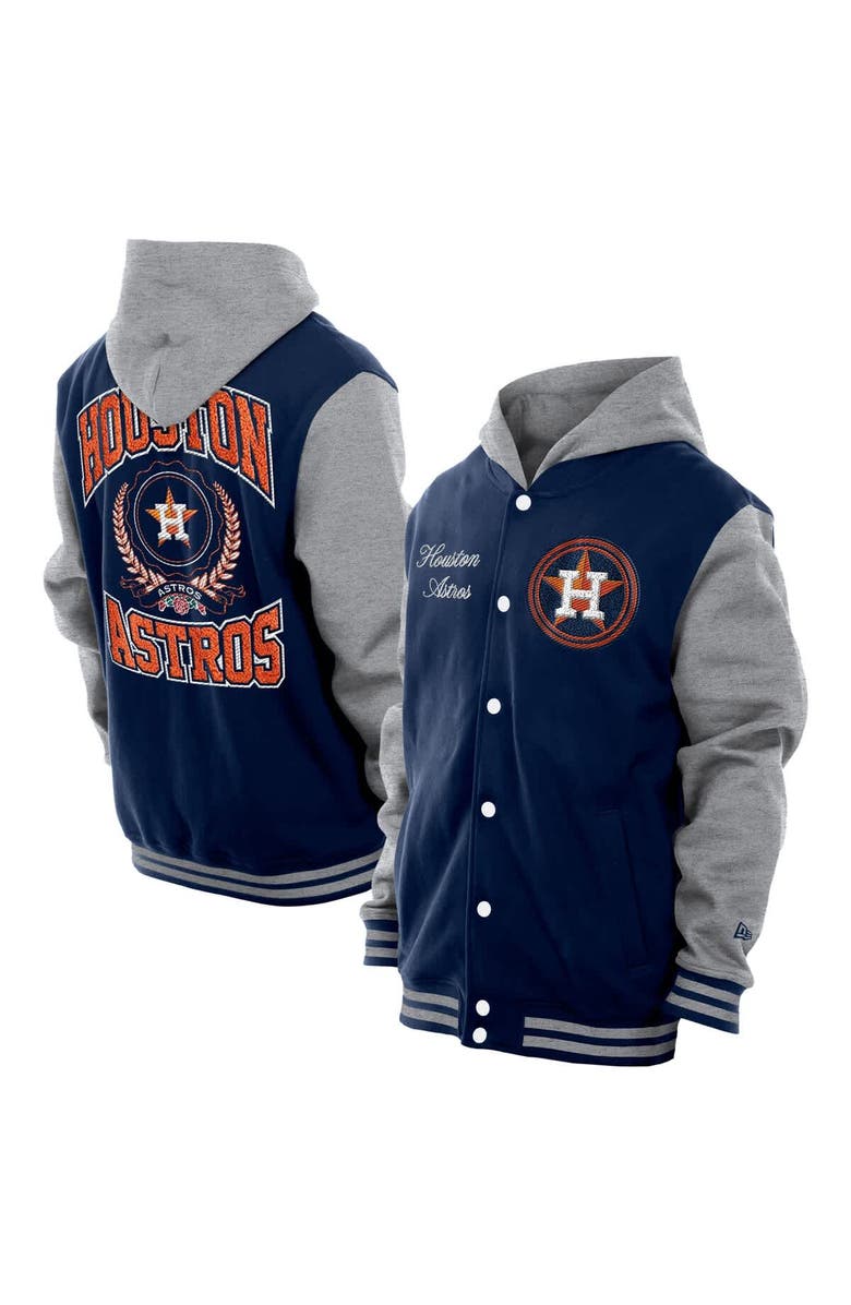 New Era Men's New Era Navy Houston Astros Throwback Prep Full-Snap Hoodie Jacket, Alternate, color, 