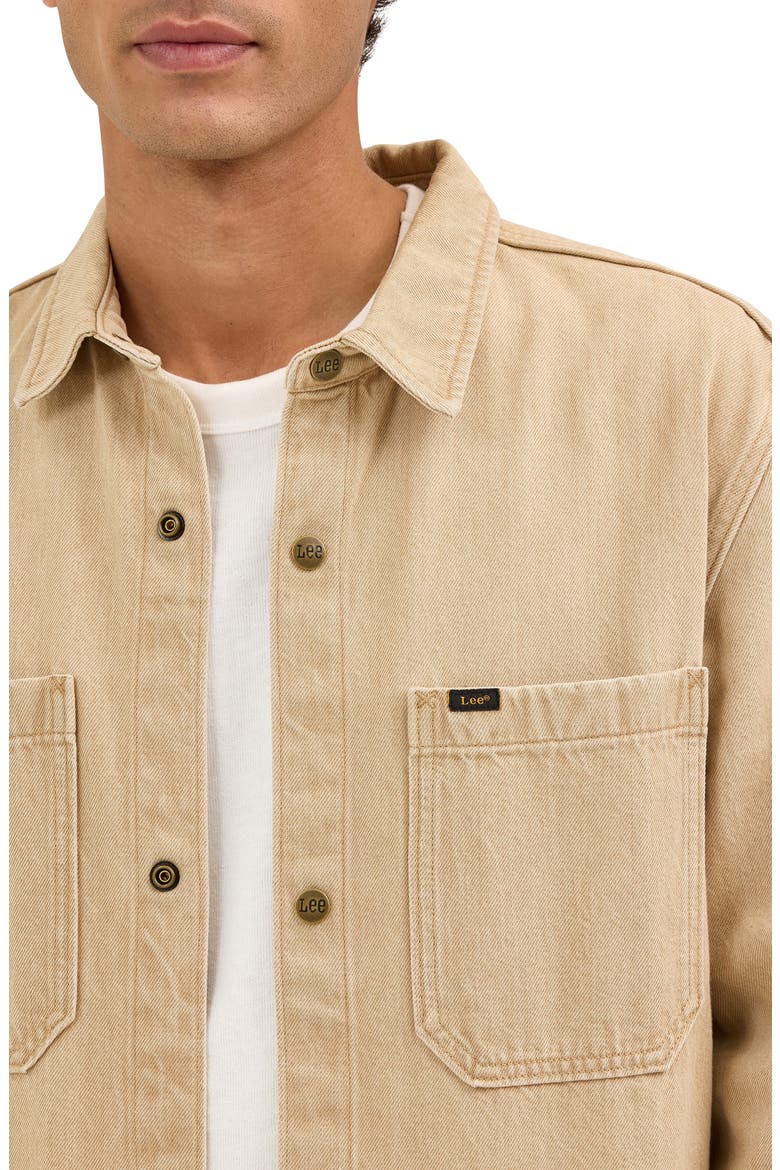 Cotton Blend Twill Snap-Up Overshirt, Alternate, color, CAPPUCINO