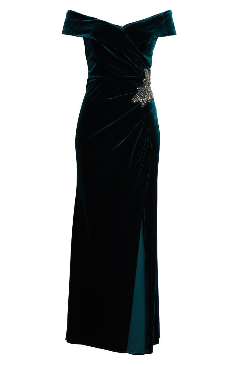 Alex Evenings Off the Shoulder Velvet Gown, Alternate, color,