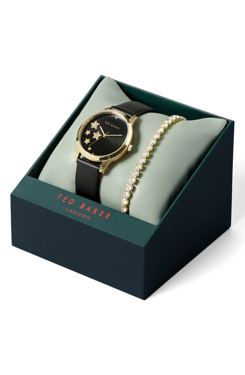 Ted Baker London Fitzrovia Leather Strap Watch & Bracelet Set, 34mm, Alternate, color, Yellow Gold/ Black/ Black