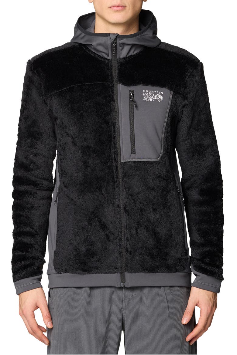 Polartec® High Loft Fleece Hooded Jacket, Main, color, BLACK/ VOLCANIC
