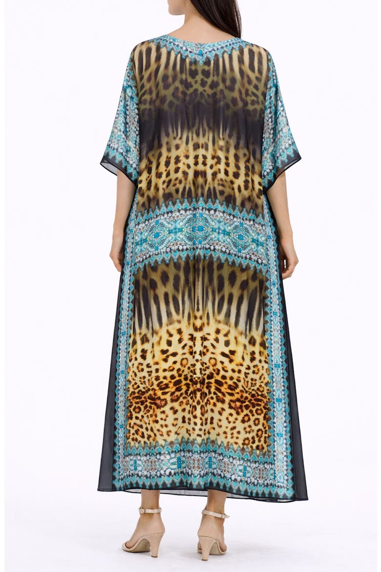 Print V-Neck Maxi Caftan, Alternate, color, BROWN