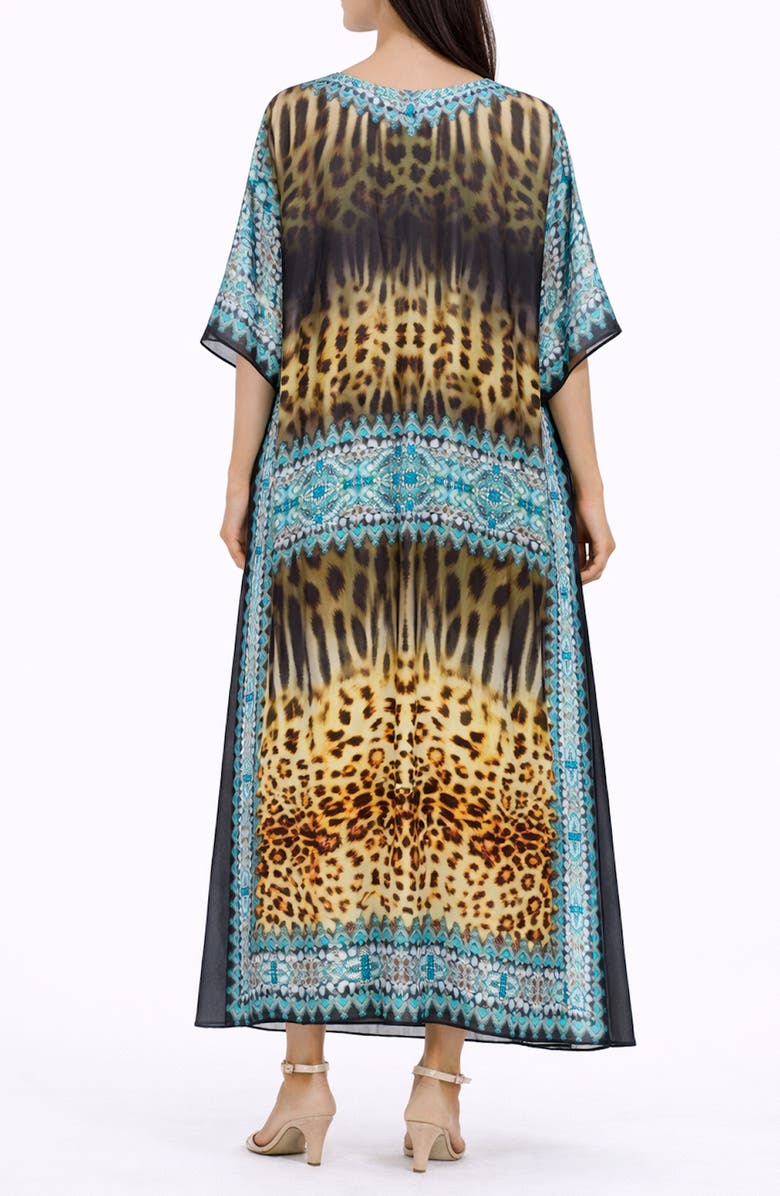RANEES Print V-Neck Maxi Caftan, Alternate, color, 