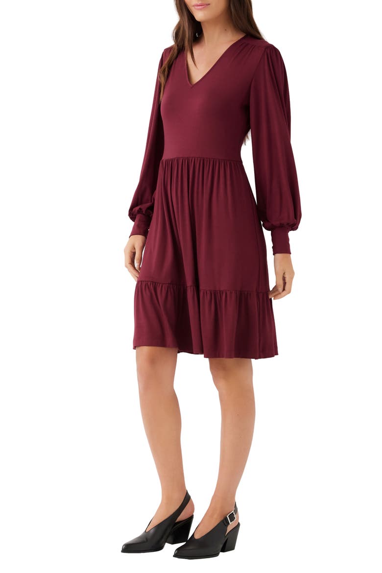 Tiered Long Sleeve Dress, Alternate, color, DARK WINE