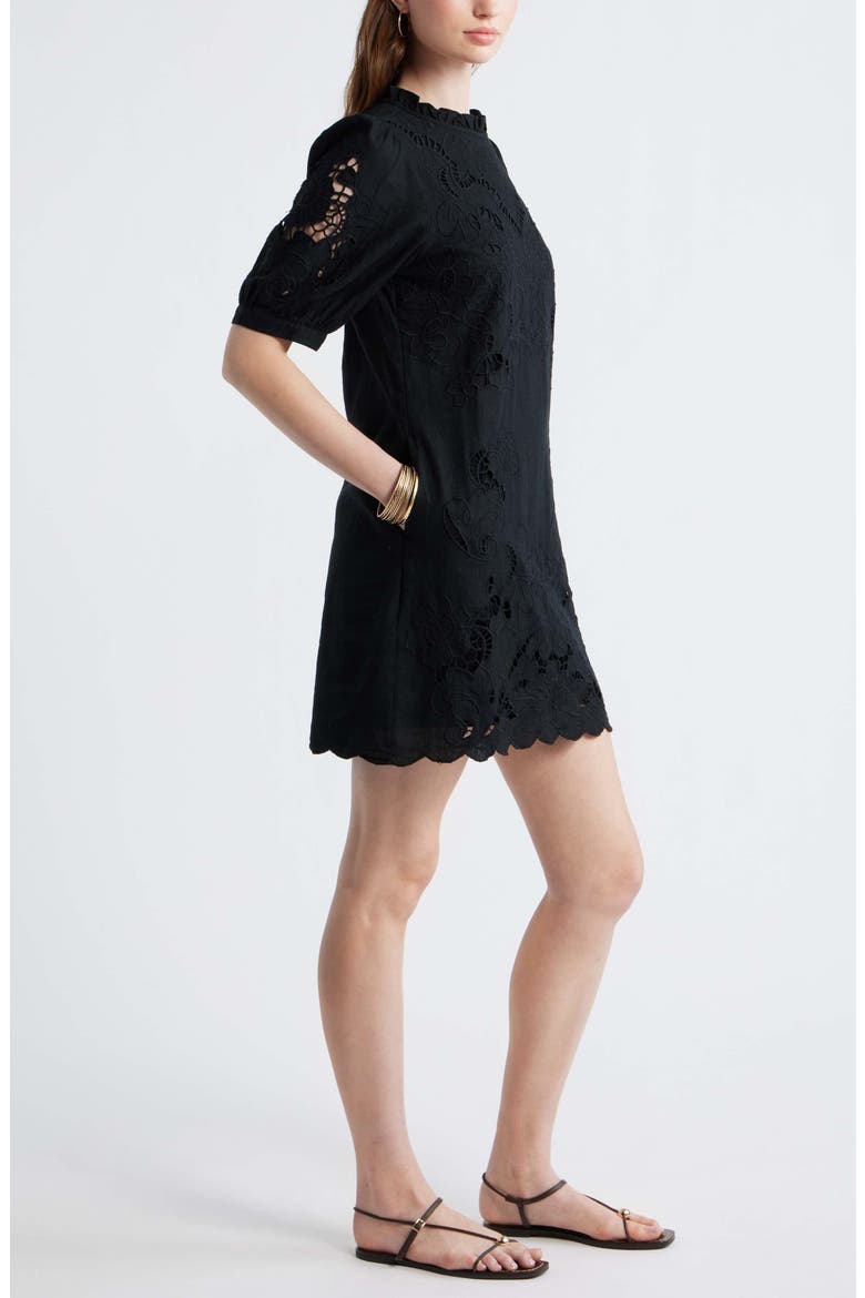 Cutwork Embroidery Minidress, Alternate, color, BLACK