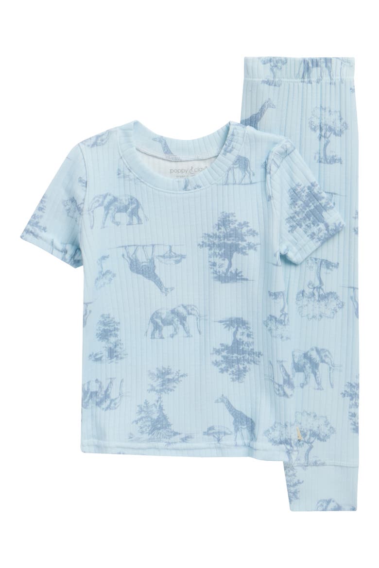 Kids' Stretch Organic Cotton Long Pajamas, Main, color, BLUE GROUND W/ GIRAFFE