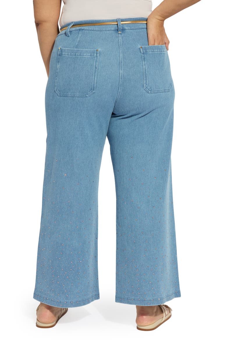 Erin Belted Crystal Embellished Pull-On Wide Leg Jeans, Alternate, color, BLEACHED BLUE