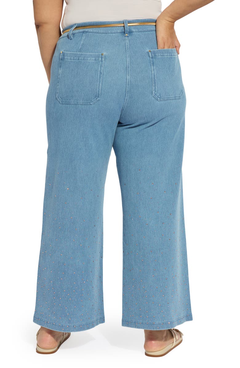 Lysse Erin Belted Crystal Embellished Pull-On Wide Leg Jeans, Alternate, color, 