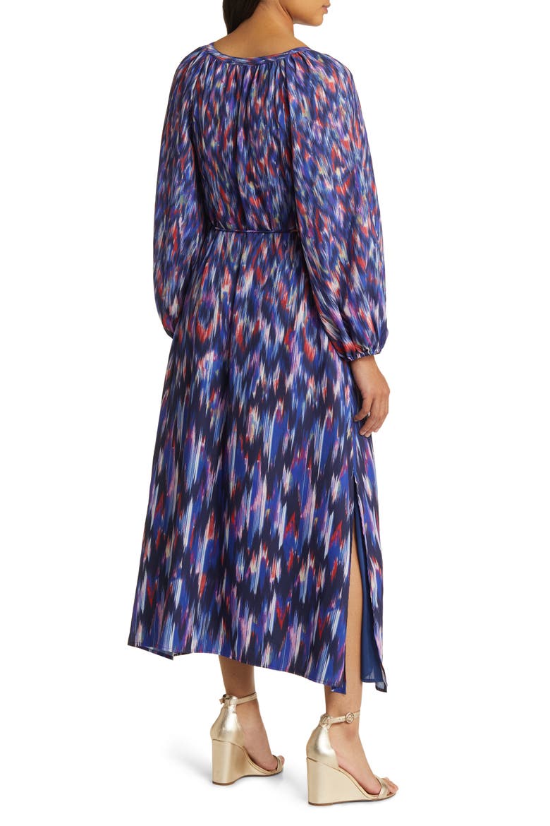 Ikat Long Sleeve Recycled Polyester Midi Dress, Alternate, color, ISLAND NAVY