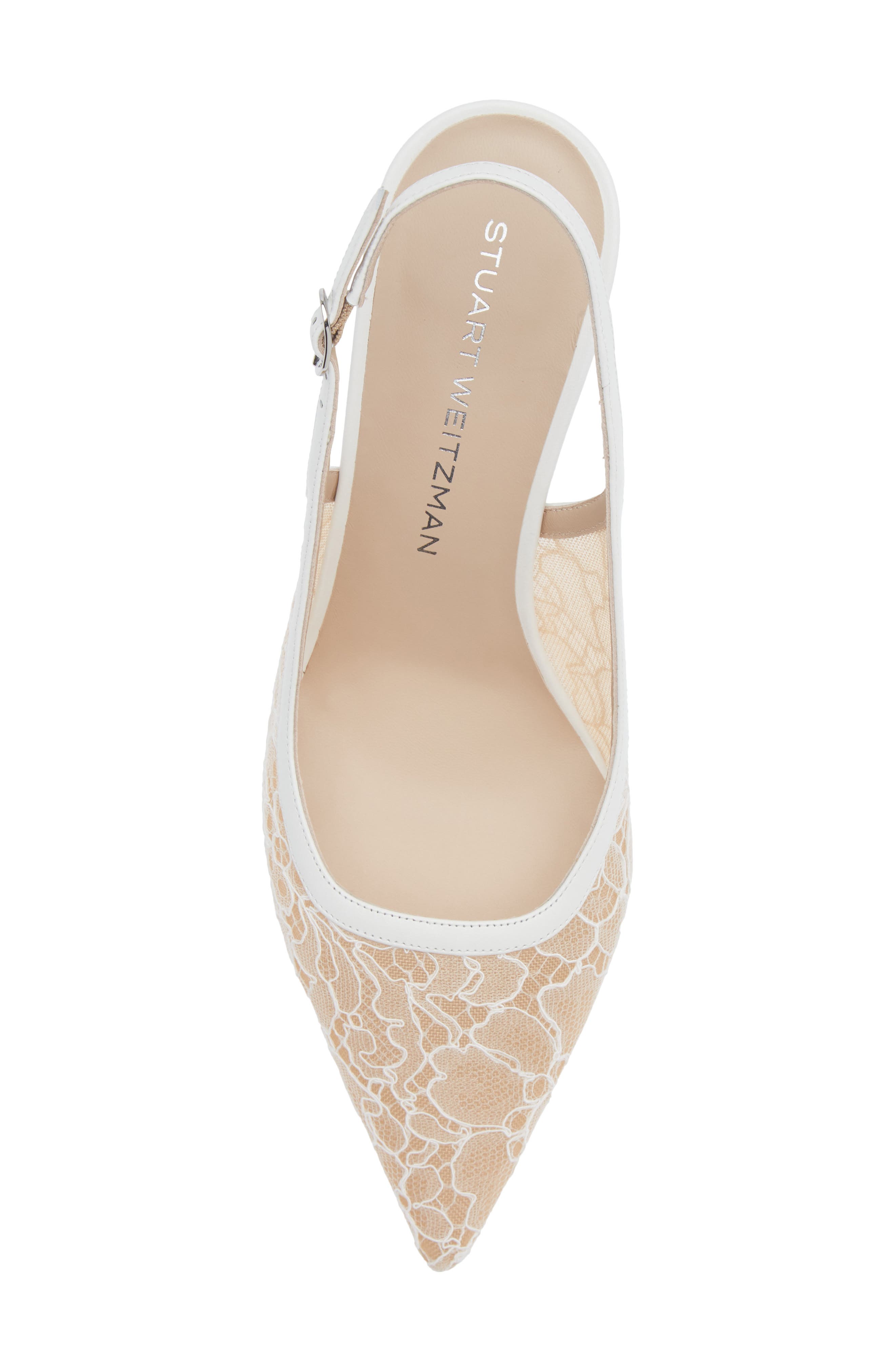 Stuart Weitzman Stuart Power 75 Pointed Toe Slingback Pump, Alternate, color, Blanco/ Beige/ Blanco