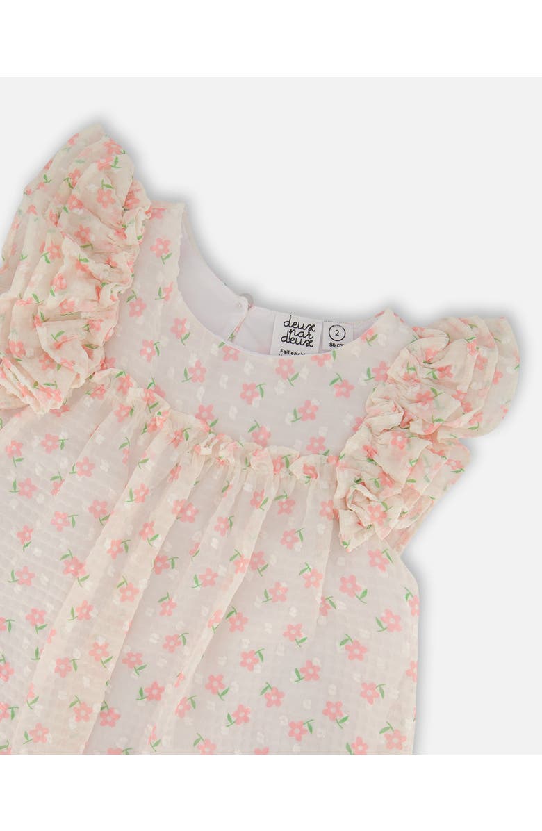 Deux par Deux Girl's Printed Dress With Frills Pale Pink And Flowers, Alternate, color,