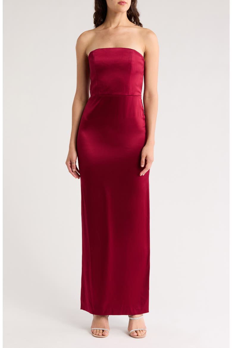 Doreen Strapless Satin Dress, Main, color, BORDEAUX