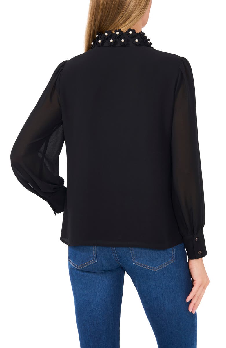 CeCe Pearly Flower Appliqué Georgette Button-Up Shirt, Alternate, color, 