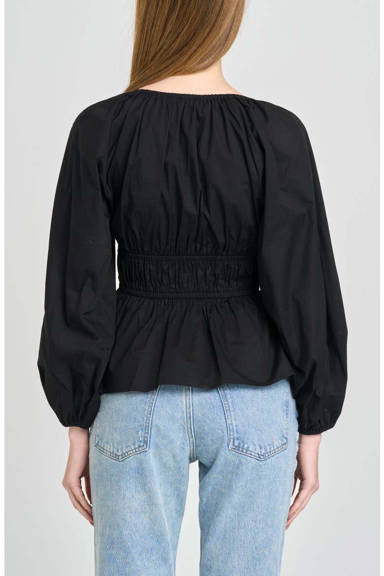 Jess Drawstring Stretch Cotton Poplin Top, Alternate, color, BLACK