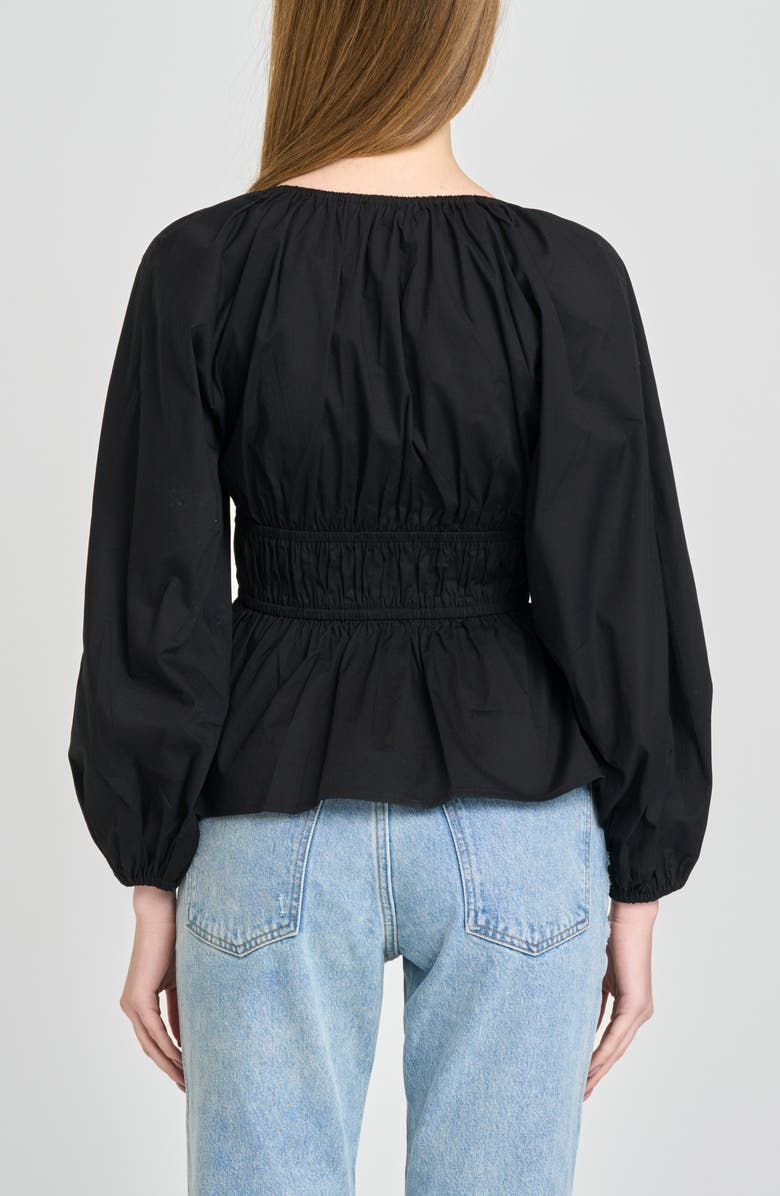 WAYF Jess Drawstring Stretch Cotton Poplin Top, Alternate, color, Black