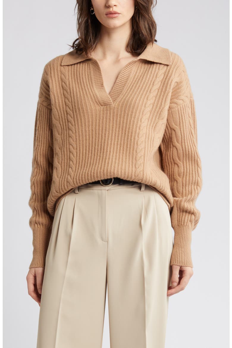 Wool & Cashmere Cable Knit Sweater, Alternate, color, CAMEL