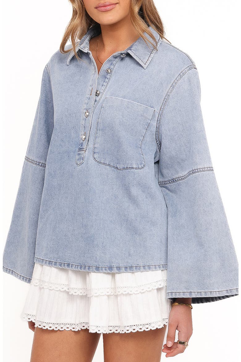 Celestina Wide Sleeve Denim Popover Top, Alternate, color, LIGHT WASH