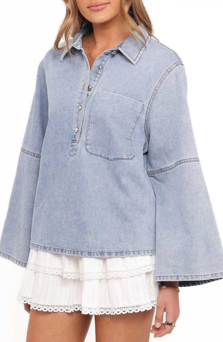 Petal & Pup Celestina Wide Sleeve Denim Popover Top, Alternate, color, Light Wash
