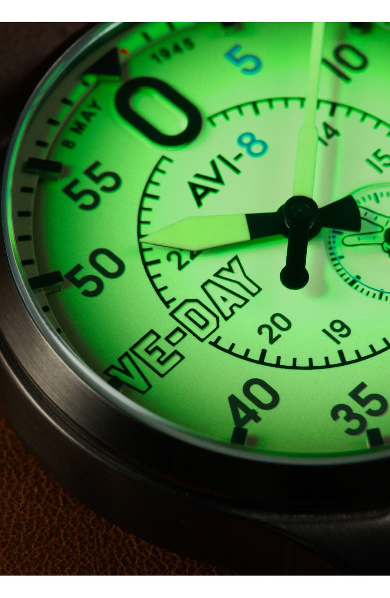 AVI-8 Spitfire Type 300 Automatic VE-Day 80th Anniversary Limited Edition Leather Strap Watch, 41mm, Alternate, color, Cream